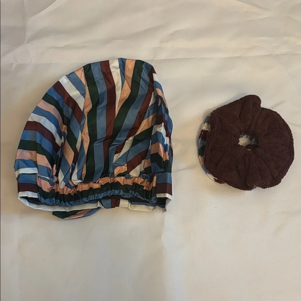 Colorful Striped Kids Reusable Shower Cap With Matching Scrunchies NWOT